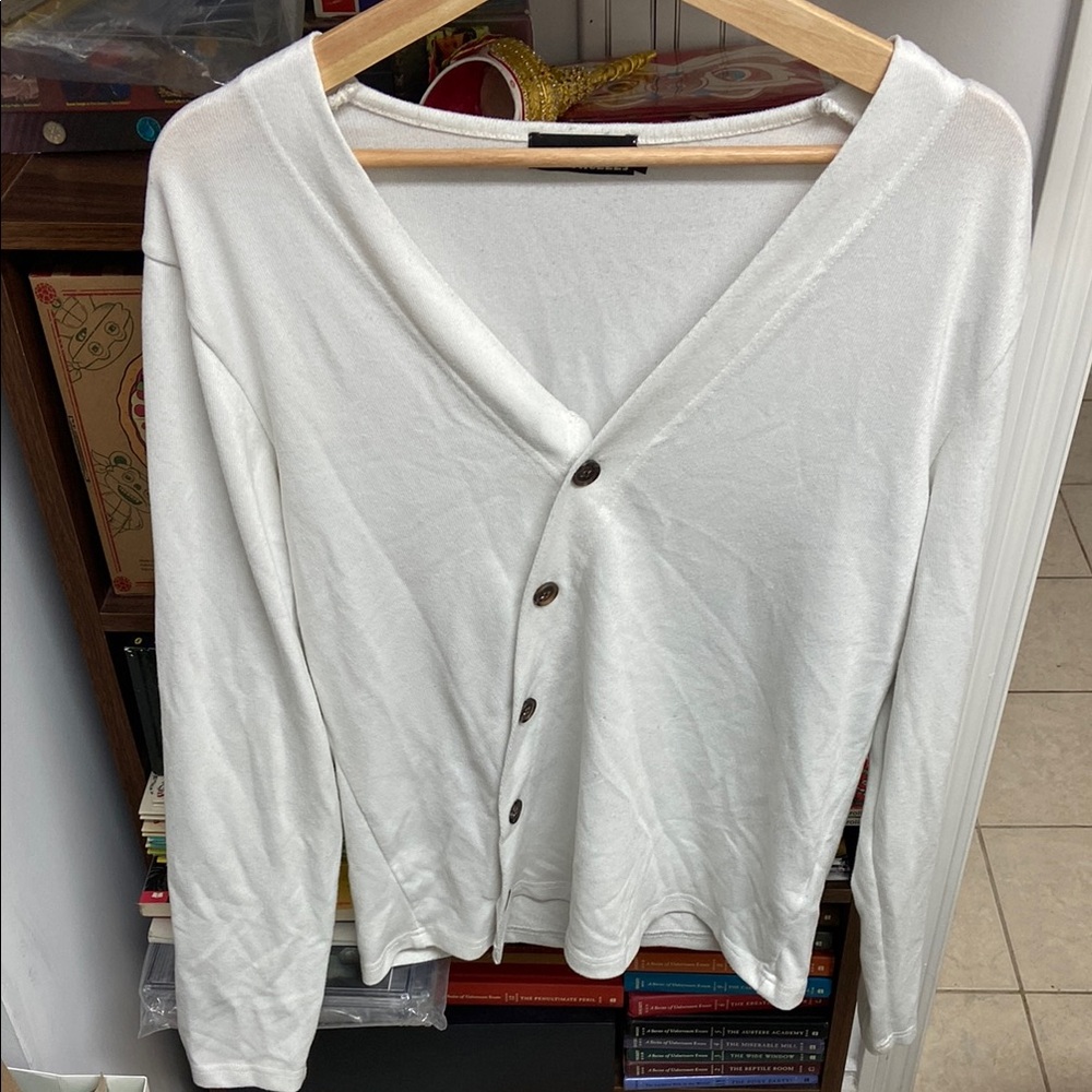 The Lees Korean Design Off-centre White Button Up Cardigan